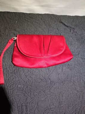Red Satin Wristlet Clutch - Elegant Evening Bag